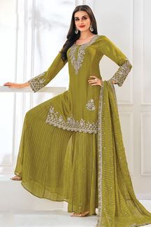 Picture of  Fascinating Olive Green Designer Sharara Suit for Mehendi, Engagement, Reception, Festivals, Sangeet, and Parties