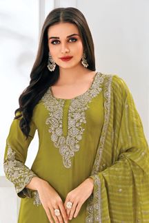 Picture of  Fascinating Olive Green Designer Sharara Suit for Mehendi, Engagement, Reception, Festivals, Sangeet, and Parties