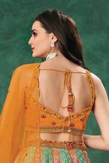 Picture of Charismatic Multi and Mustard Designer Indo-Western Lehenga Choli for Wedding, Reception, Sangeet, and Parties