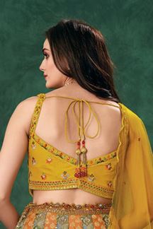 Picture of Smashing Multi and Mustard Designer Indo-Western Lehenga Choli for Haldi, Wedding, Reception, Sangeet, and Parties