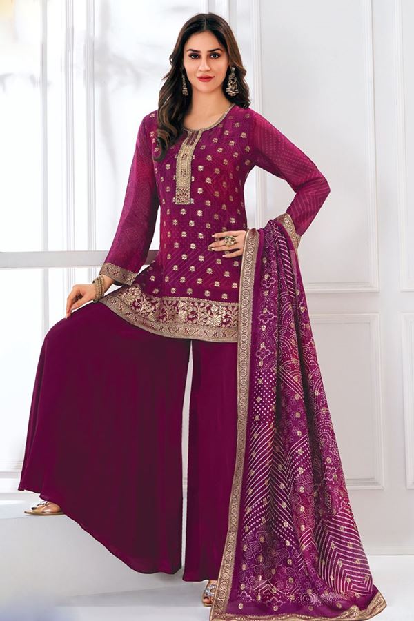 Picture of  Bollywood Purple Designer Sharara Suit for Wedding, Reception, Festivals, Sangeet, and Parties