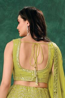 Picture of Outstanding Green Designer Indo-Western Lehenga Choli for Mehendi, Engagement, Reception, Sangeet, and Parties