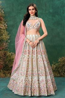 Picture of Fascinating Ivory Designer Indo-Western Lehenga Choli for Engagement, Reception, Sangeet, and Parties