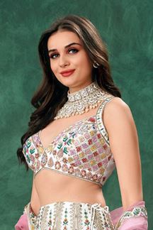 Picture of Fascinating Ivory Designer Indo-Western Lehenga Choli for Engagement, Reception, Sangeet, and Parties