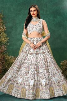 Picture of Bollywood Ivory Designer Indo-Western Lehenga Choli for Engagement, Reception, Sangeet, and Parties