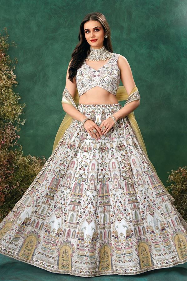 Picture of Bollywood Ivory Designer Indo-Western Lehenga Choli for Engagement, Reception, Sangeet, and Parties