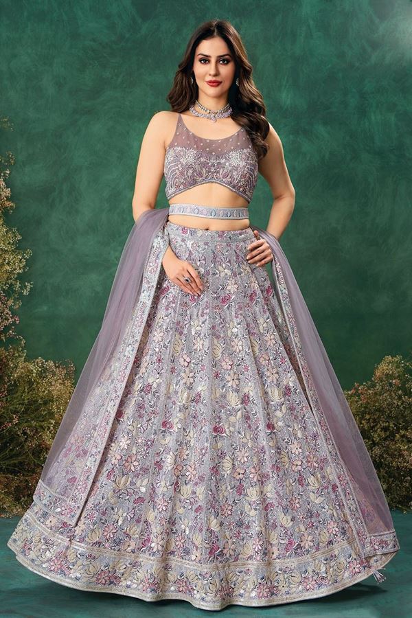 Picture of Mesmerizing Light Grey Designer Indo-Western Lehenga Choli for Engagement, Reception, Sangeet, and Parties