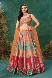 Picture of Flamboyant Multi and Rust Designer Indo-Western Lehenga Choli for Engagement, Wedding, Reception, Sangeet, and Parties