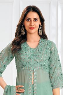 Picture of  Amazing Green Designer Straight Cut Suit for Mehendi, Festivals, Sangeet, and Parties