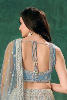 Picture of Enticing Sky Blue Designer Indo-Western Lehenga Choli for Engagement, Reception, Sangeet, and Parties
