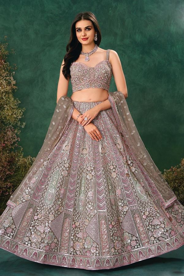 Picture of Delightful Mauve Designer Indo-Western Lehenga Choli for Engagement, Reception, Sangeet, and Parties