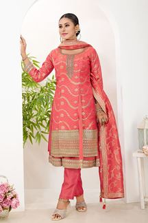 Picture of  Alluring Peach Designer A-Line Suit for Engagement, Wedding, Reception, Festivals, Sangeet, and Parties