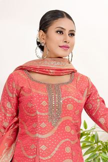 Picture of  Alluring Peach Designer A-Line Suit for Engagement, Wedding, Reception, Festivals, Sangeet, and Parties
