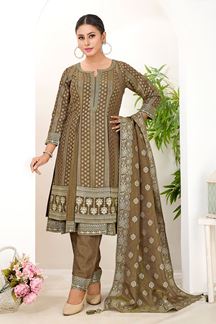 Picture of  Captivating Brown Designer A-Line Suit for Wedding, Reception, Festivals, Sangeet, and Parties