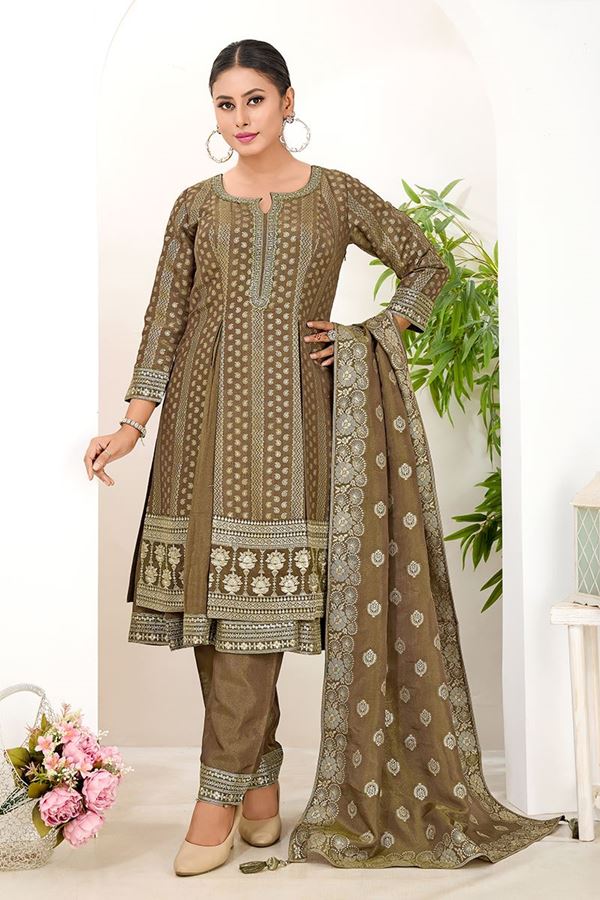 Picture of  Captivating Brown Designer A-Line Suit for Wedding, Reception, Festivals, Sangeet, and Parties