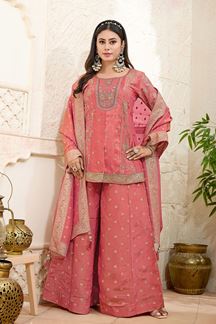 Picture of  Charismatic Peach Designer Palazzo Suit for Engagement, Wedding, Reception, Festivals, Sangeet, and Parties