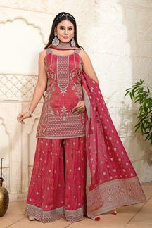 Picture of  Smashing Onion Pink Designer Palazzo Suit for Engagement, Wedding, Reception, Festivals, Sangeet, and Parties