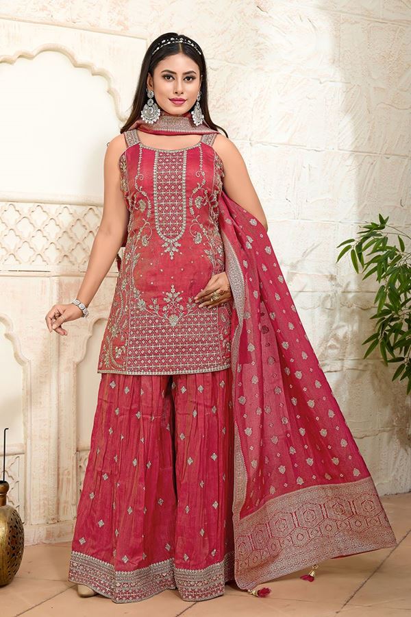 Picture of  Smashing Onion Pink Designer Palazzo Suit for Engagement, Wedding, Reception, Festivals, Sangeet, and Parties