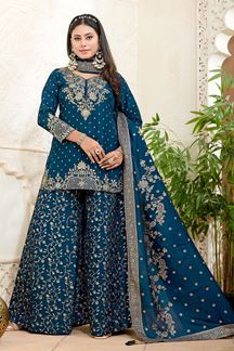 Picture of  Spectacular Navy Blue Designer Palazzo Suit for Wedding, Reception, Festivals, Sangeet, and Parties