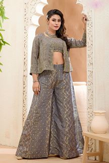 Picture of  Creative Grey Designer Palazzo Suit for Engagement, Reception, Festivals, Sangeet, and Parties