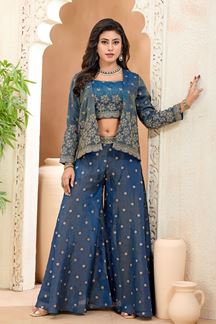 Picture of  Mesmerizing Teal Blue Designer Palazzo Suit for Engagement, Reception, Festivals, Sangeet, and Parties