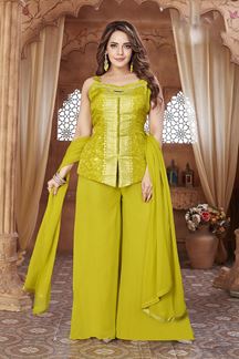 Picture of Astounding Mustard Designer Palazzo Suit for Haldi, Sangeet, and Parties