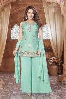 Picture of Glorious Aqua Blue Designer Palazzo Suit for Festivals, Sangeet, and Parties