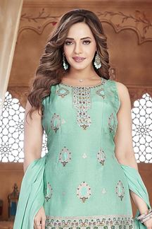 Picture of Glorious Aqua Blue Designer Palazzo Suit for Festivals, Sangeet, and Parties