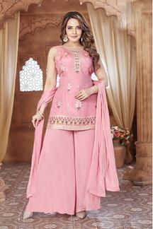 Picture of Gorgeous Pink Designer Palazzo Suit for Festivals, Sangeet, and Parties