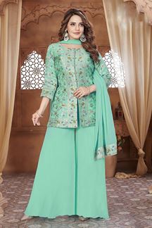 Picture of Flawless Sea Green Designer Palazzo Suit for Mehendi, Sangeet, and Parties
