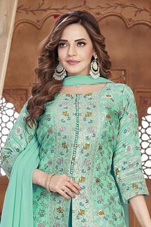 Picture of Flawless Sea Green Designer Palazzo Suit for Mehendi, Sangeet, and Parties