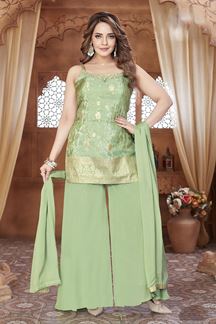 Picture of Trendy Pista Green Designer Palazzo Suit for Engagement, Sangeet, and Parties