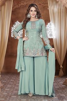 Picture of Marvelous Light Blue Designer Palazzo Suit for Reception, Sangeet, and Parties