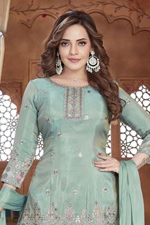 Picture of Marvelous Light Blue Designer Palazzo Suit for Reception, Sangeet, and Parties
