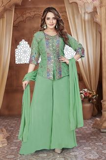 Picture of Exuberant Light Green Designer Palazzo Suit for Mehendi, Sangeet, and Parties