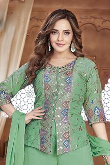 Picture of Exuberant Light Green Designer Palazzo Suit for Mehendi, Sangeet, and Parties