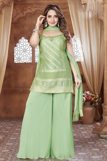 Picture of Lovely Pista Green Designer Palazzo Suit for Engagement, Sangeet, and Parties