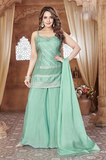 Picture of Delightful Turquoise Blue Designer Palazzo Suit for Engagement, Sangeet, and Parties