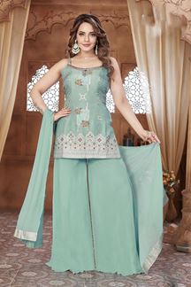 Picture of Irresistible Turquoise Blue Designer Palazzo Suit for Engagement, Sangeet, and Parties