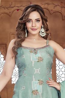 Picture of Irresistible Turquoise Blue Designer Palazzo Suit for Engagement, Sangeet, and Parties