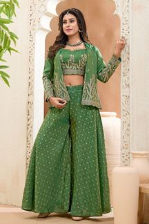 Picture of  Striking Pista Green Designer Palazzo Suit for Mehendi, Engagement, Reception, Festivals, Sangeet, and Parties