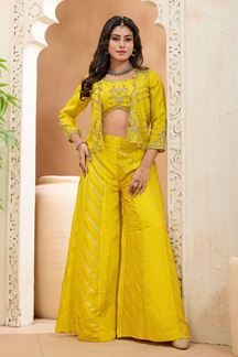 Picture of  Flamboyant Yellow Designer Palazzo Suit for Haldi, Reception, Festivals, Sangeet, and Parties