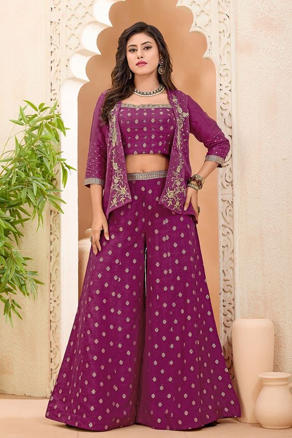Picture of  Amazing Purple Designer Palazzo Suit for Engagement, Reception, Festivals, Sangeet, and Parties