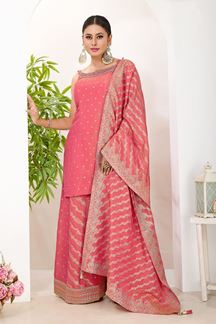 Picture of  Classy Pink Designer Palazzo Suit for Engagement, Wedding, Reception, Festivals, Sangeet, and Parties