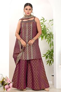 Picture of  Pretty Maroon Designer Palazzo Suit for Wedding, Reception, Festivals, Sangeet, and Parties