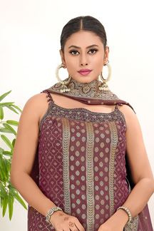 Picture of  Pretty Maroon Designer Palazzo Suit for Wedding, Reception, Festivals, Sangeet, and Parties
