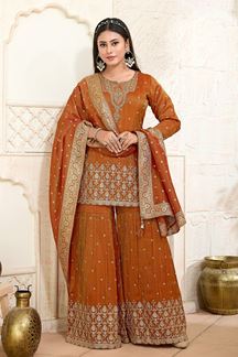 Picture of  Heavenly Mustard Designer Gharara Suit for Haldi, Wedding, Reception, Festivals, Sangeet, and Parties