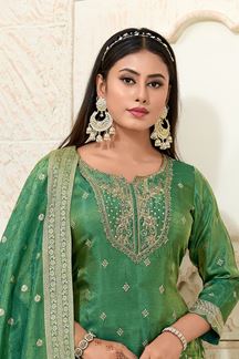 Picture of  Aesthetic Green Designer Gharara Suit for Mehendi, Engagement, Wedding, Reception, Festivals, Sangeet, and Parties