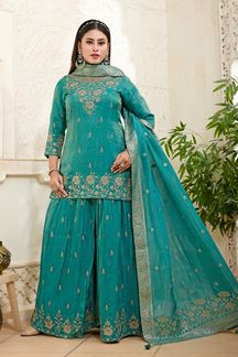 Picture of  Irresistible Sky Blue Designer Palazzo Suit for Engagement, Wedding, Reception, Festivals, Sangeet, and Parties