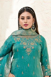 Picture of  Irresistible Sky Blue Designer Palazzo Suit for Engagement, Wedding, Reception, Festivals, Sangeet, and Parties